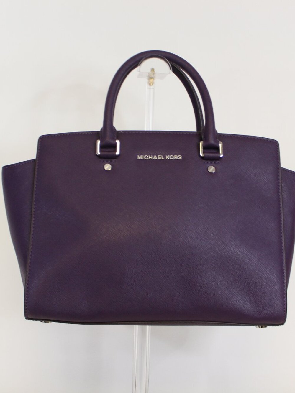Michael Kors Purple Saffiano Tote Satchel Structured Bag Silver Hardware